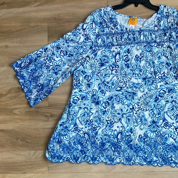 3/$45 Ruby Rd. Floral print scallop embroidered embellishment boho top blouse 2X - Picture 5 of 17